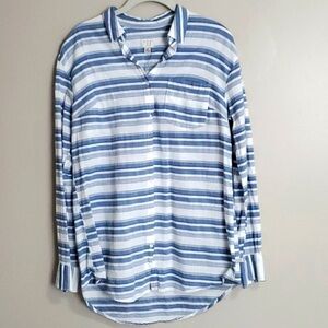 A New Day women’s button up size M blue white stripes l/s shirt 100% cotton